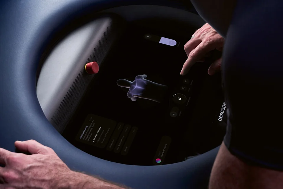 Detail of Aescape robotic massage system in use